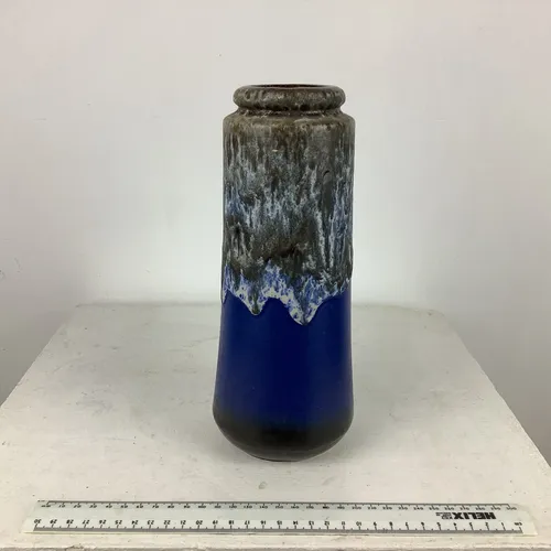 Vintage Blue West German Scheurich Ceramic Vase With Volcanic ‘Fat Lava’ Drip Glaze