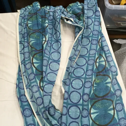 Pair of Period Blue Patterned Curtains