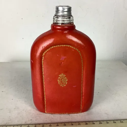Red and Gold Leather Screw Bottle / Flask