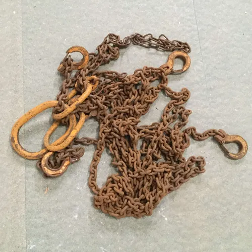 Heavy Rusted Metal Chain With Yellow Hooks