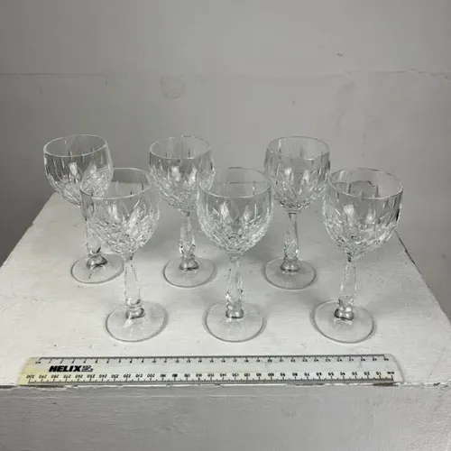 Set of 6 Cut Glass Stemmed Glasses
