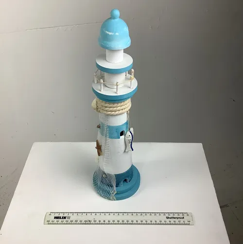 White and Blue Wooden Lighthouse Ornament