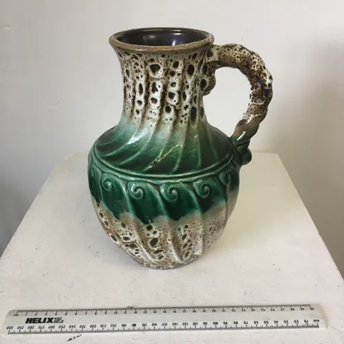 Carstens Tönnieshof ceramic Relief vase, 7227-25, West German Pottery, Green brown