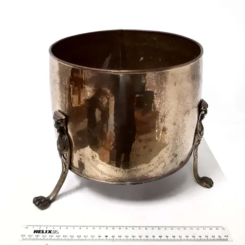 Metal brass planter / coal bucket with feet