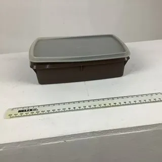 Brown Plastic Tupperware Tub with Clear Lid