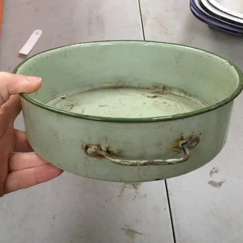 Green ceramic cake tin