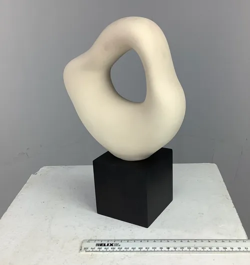 Cream Stoneware Art Piece Sculpture on Black Stand