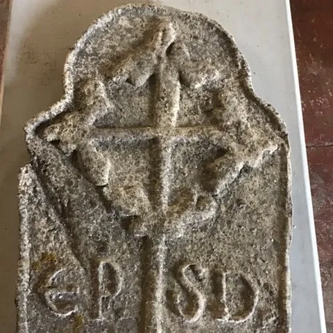 Fake Celtic Gravestone 14 (Embossed cross with “E.P.S.D” initials)