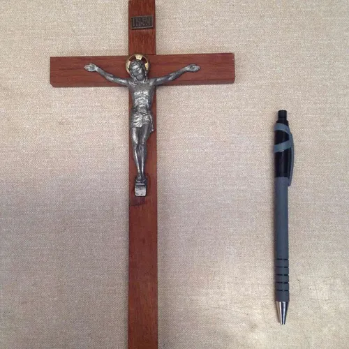 Wooden INRI Cross Crucifix With Silver Metal Jesus