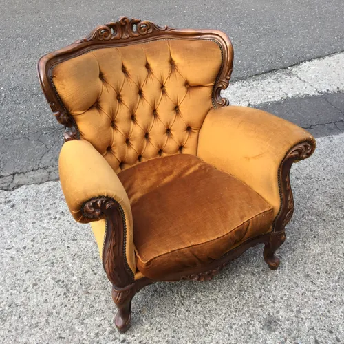 Period ornate gold chair with wood frame 