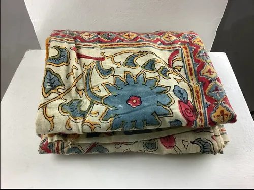 Red cream and blue floral and oriental fabric 