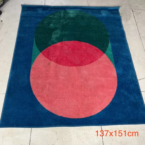 Blue Rug with Pink and Green Circle Pattern