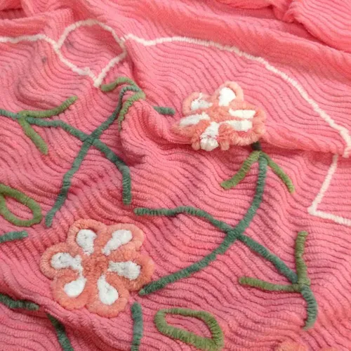 pink candlewick blanket floral design throw bed fabric
