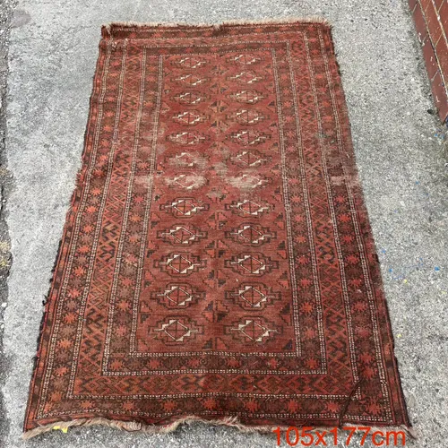 Persian-style Brown/Red/Burgundy Area Rug with Cream Fringing