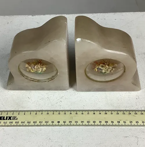 Cream Marble Book Ends with Pressed Flowers