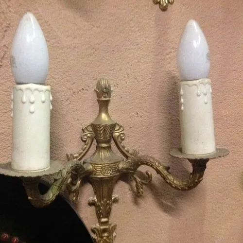 duel socket faux candle brass metal wall lamp