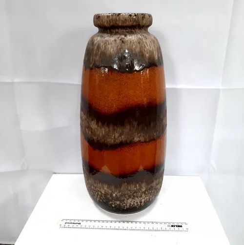 Tall West German Orange and Brown Fat Lava Ceramic Vase (284-47)