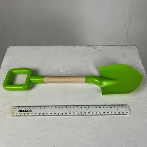 Wood and Green Plastic Spade