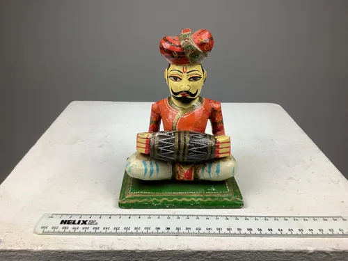 Wood Drummer Musician Statue Figurine Ornament