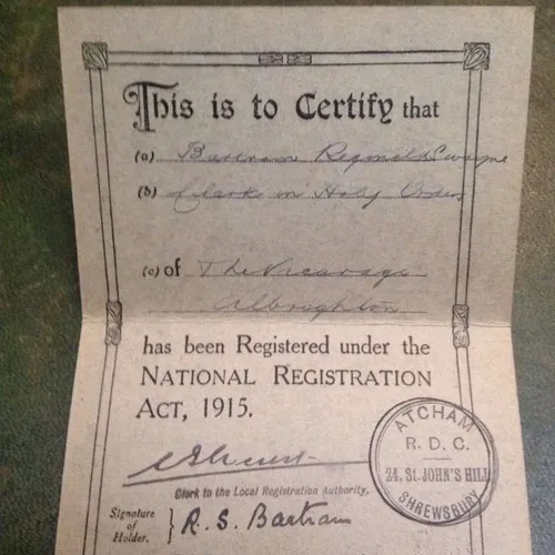 national registration card and accompanying envelope dated 1915