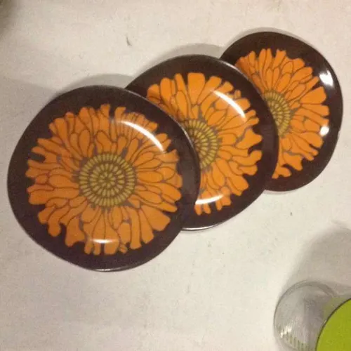 1970s plastic plate set retro flower design