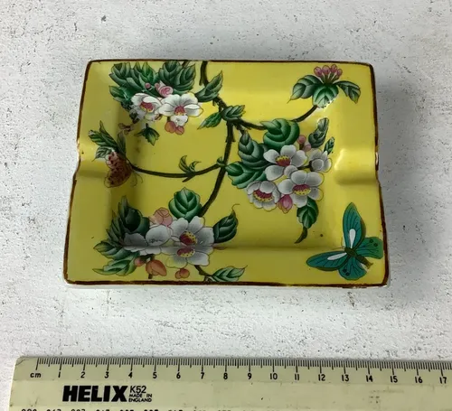 Yellow Ceramic Ashtray with Floral Design