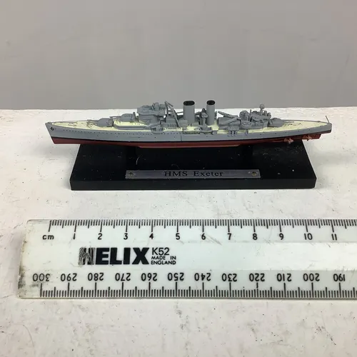 HMS Exeter Model Boat with Plaque