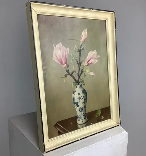 Flowers in Vase Painting in a Light and Dark Edged Wooden Frame