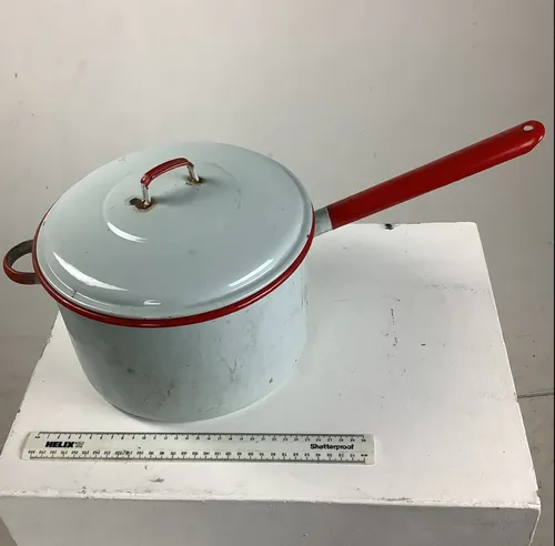 White and Red Enamel Cooking Pot with Lid