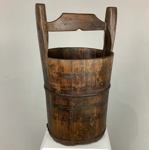 Vintage Wooden Bucket with Wooden Handle