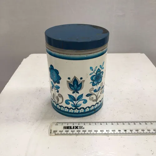 Period Blue and White Floral Print Storage Tin