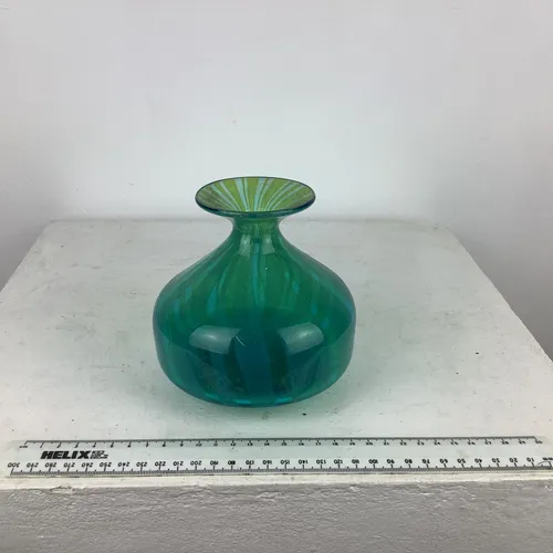 Short Turquoise Green 1970s Mdina Glass Vase