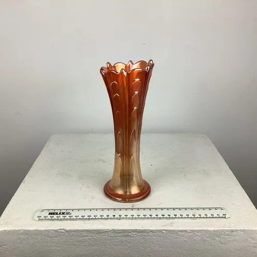 Orange Carnival Glass Vase with Scalloped edge 