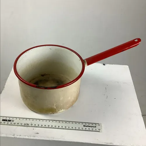 Worn Red Enamel Cooking Pot