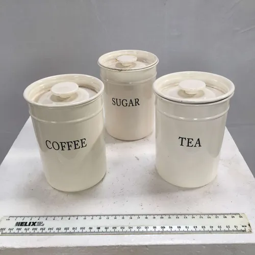 Round Cream Coffee Sugar Tea Tins