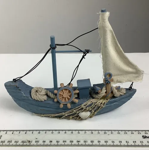 Blue Wooden Sail Boat / Ship Ornament