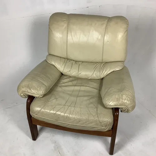 Cream Leather Armchair with wood frame 2 available 