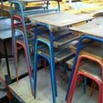 Period schools desks with wood top and painted legs