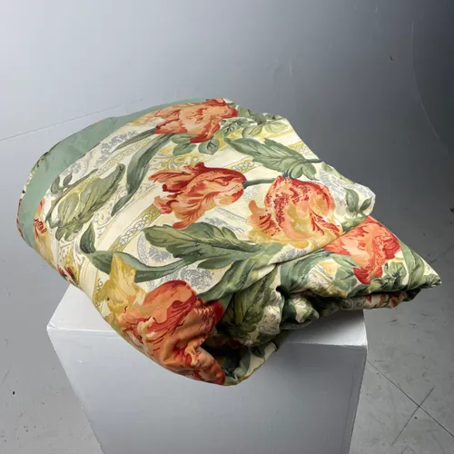 Pair of Cream Green and Pink Floral Curtains