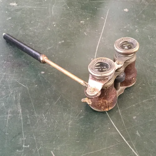 Period Brown Leather and Brass Opera Glasses Theatre Binoculars