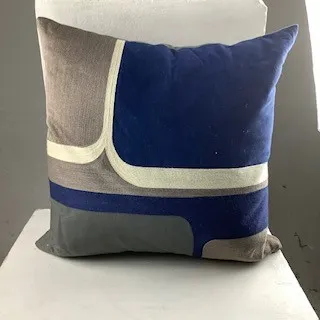 Blue White and Grey Patterned Square Cushion