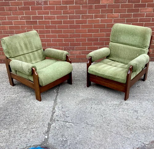 Green Arm Chair with Wooden Frame (2 available)