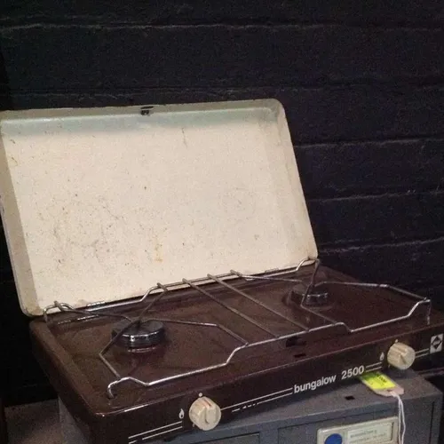 Brown / Cream Metal Bungalow 2500 Double Burner Camping Stove Period