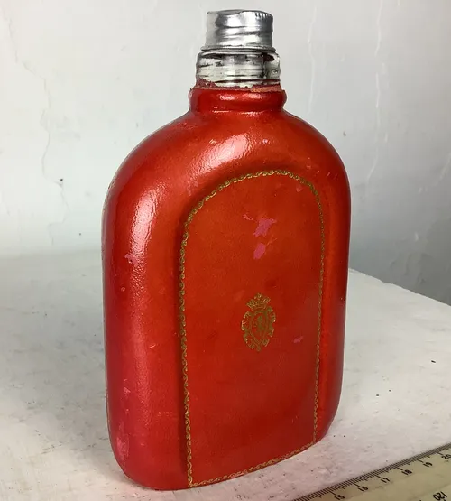 Red and Silver Leather Flask / Bottle with Gold Detailing