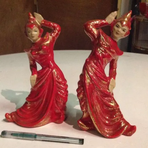ceramic Thai dancing figurine in red outfit