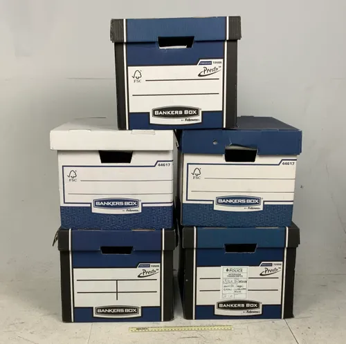 Blue and White Bankers Boxes