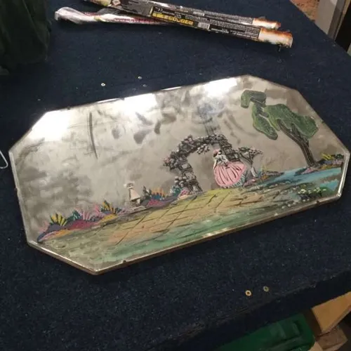 Frameless Wood Backed Bevel Edged Art Deco Octagonal Painted Mirror