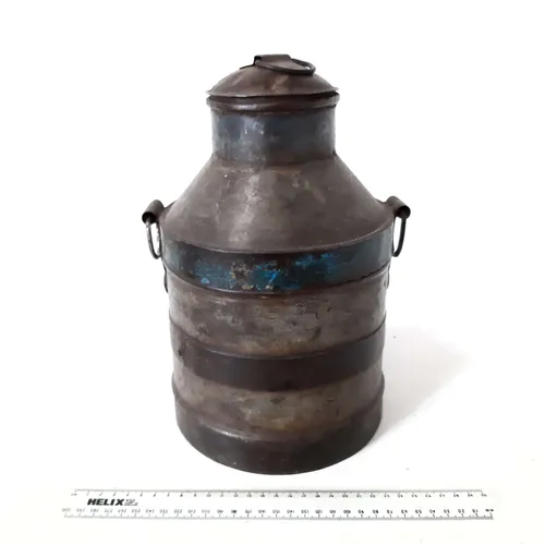 Period metal oil can with handles 