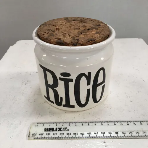 Period White Ceramic Rice Jar with Cork Lid