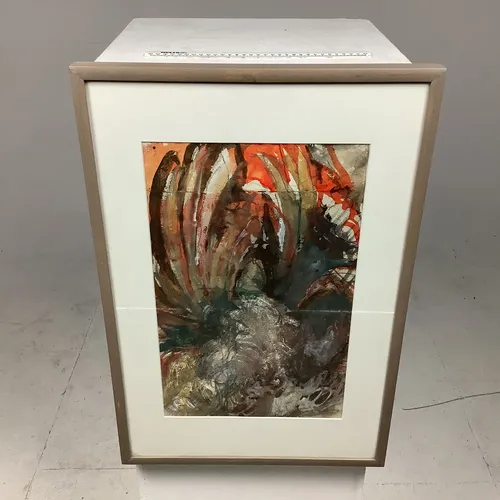 Rectangular Abstract Watercolour Painting in Brown Frame